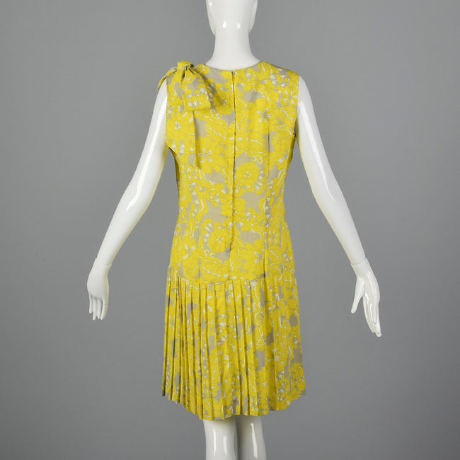 1960s Yellow Print Shift Dress with Drop Waist