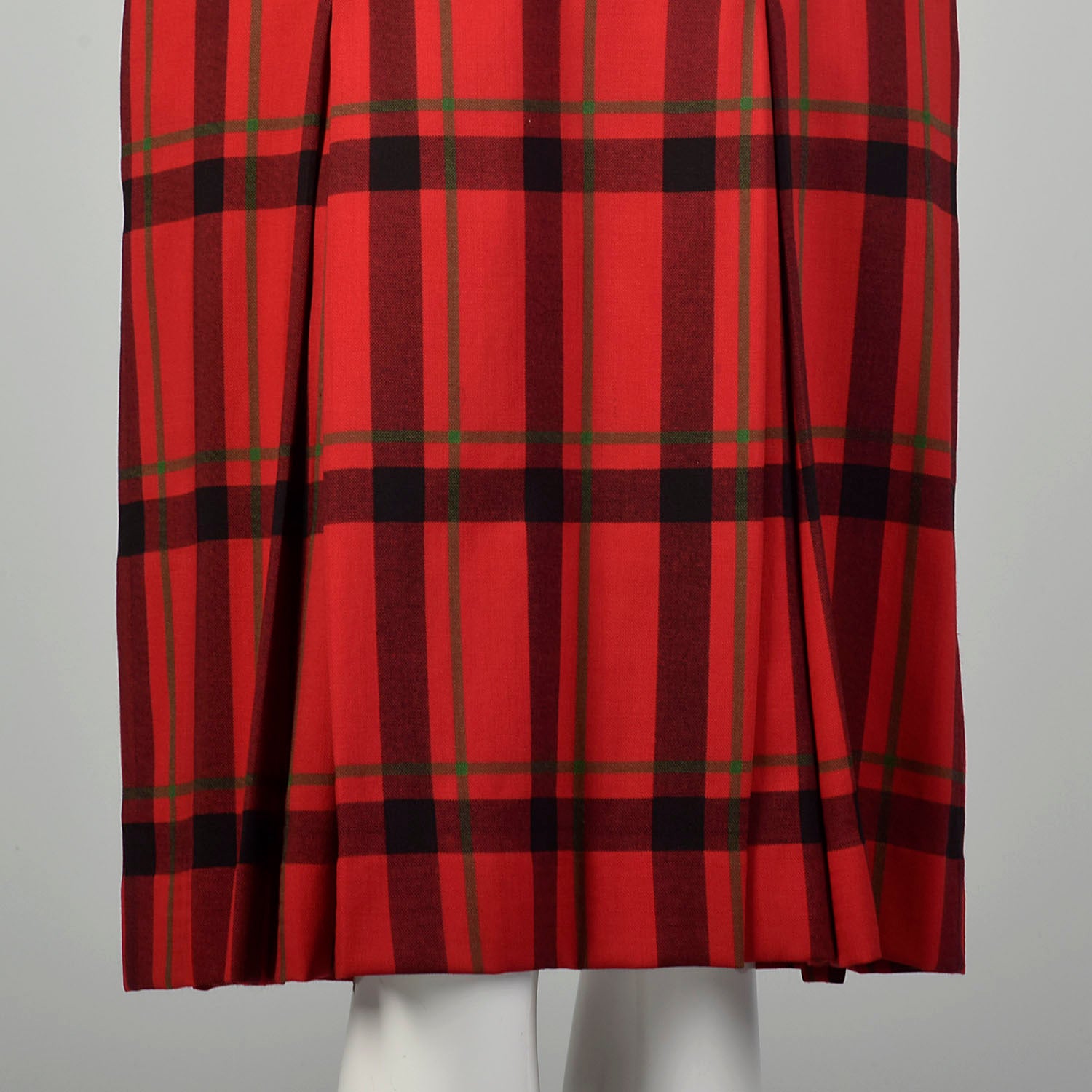 Small 1970s Yves Saint Laurent Rive Gauche Red Plaid Dress Double Breasted Long Sleeves