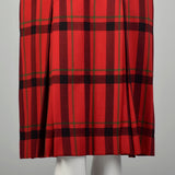 Small 1970s Yves Saint Laurent Rive Gauche Red Plaid Dress Double Breasted Long Sleeves