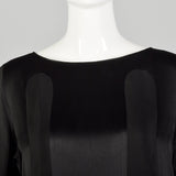 Large 1920s Silk Dress Black on Black Art Deco Trumpet Bell Sleeve Evening Gown
