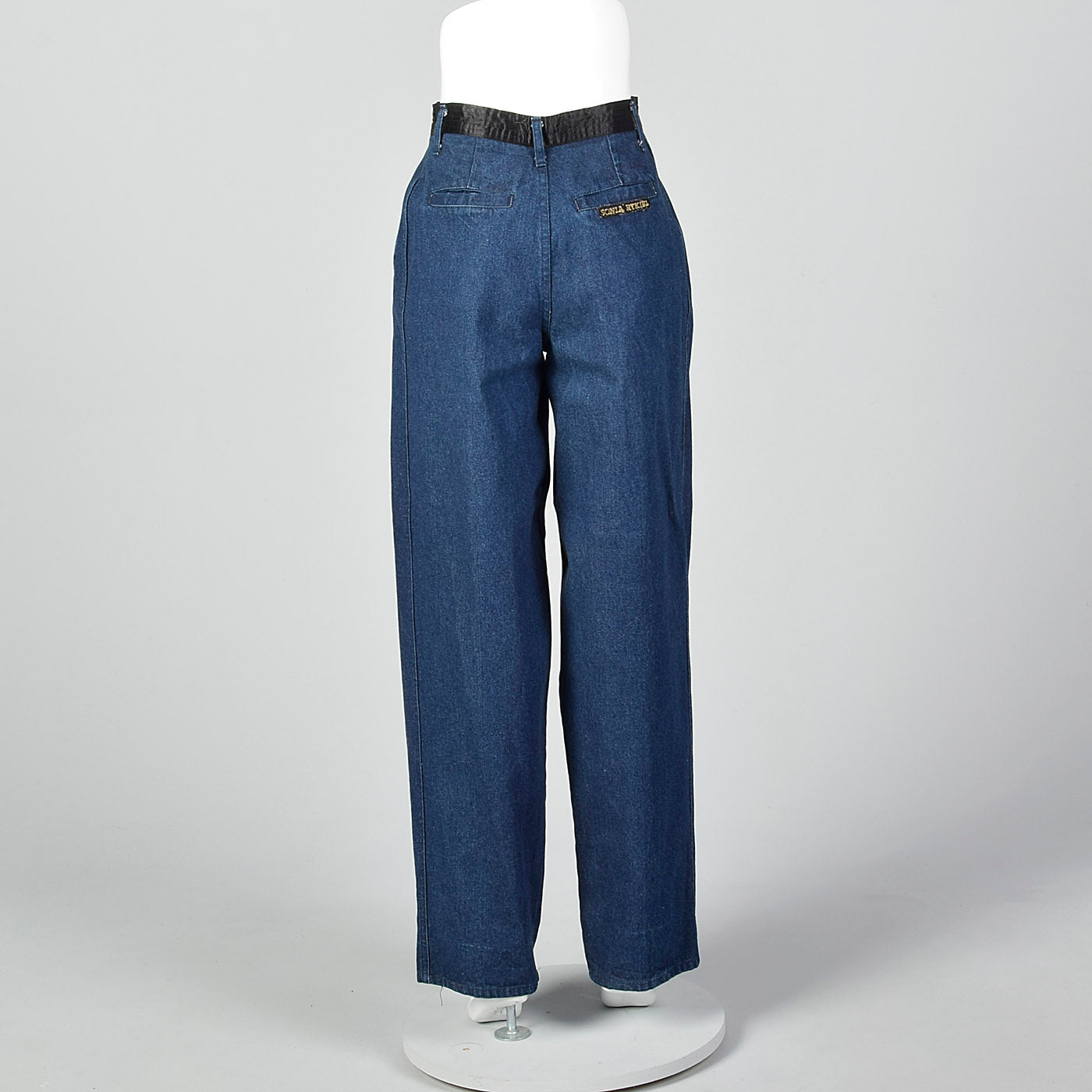 1990s Sonia Rykiel Pleated Jeans with Black Satin Waistband
