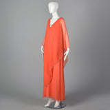 1970s Estevez Evening Dress with Float Cape Shoulders