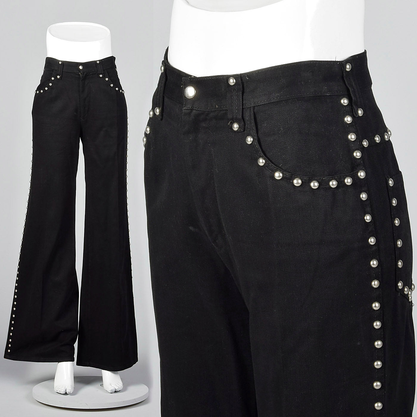 1970s Silver Studded Black Bell Bottoms