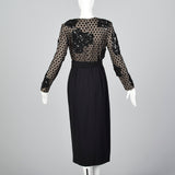 1990s Bill Blass Evening Black Dress with Illusion Bodice