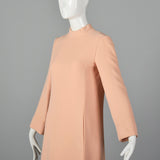 Small 1960s George Halley Blush Pink Gown Long Sleeve Winter Formal Wedding Dress