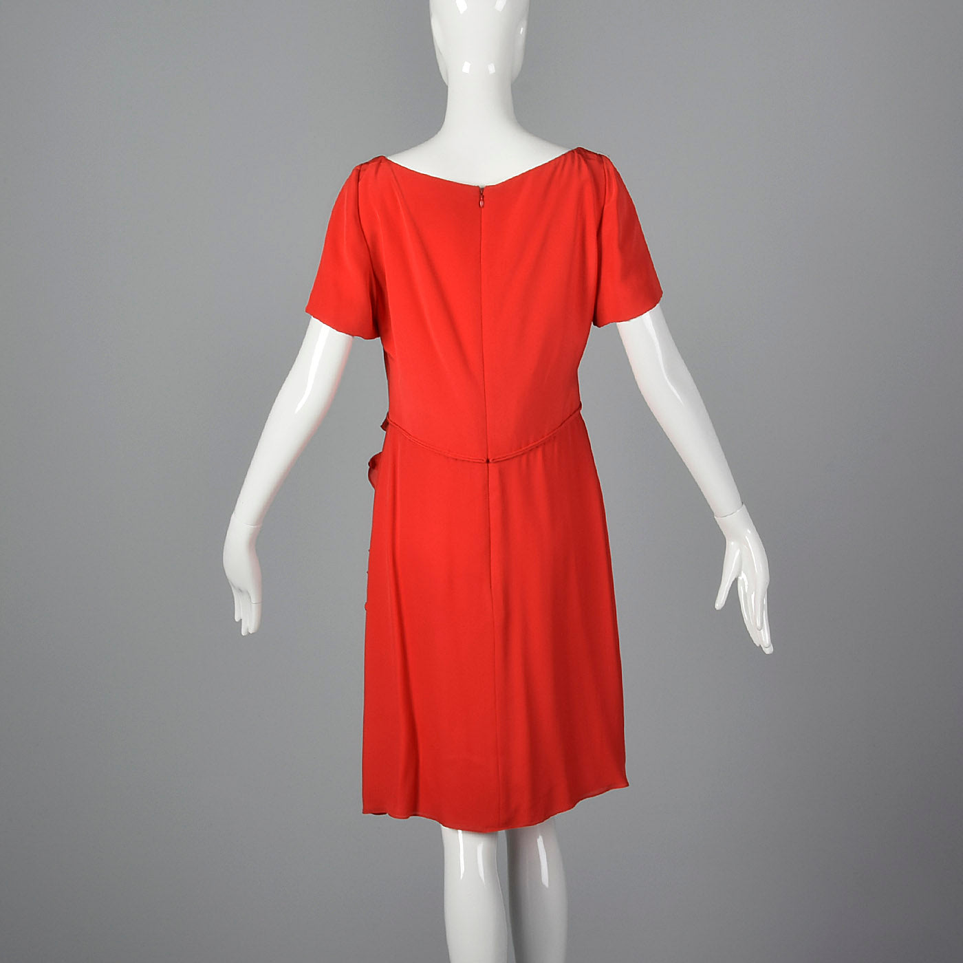 1990s Carolina Herrera Red Silk Dress with Wrap Skirt