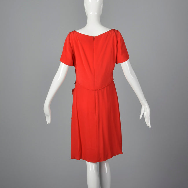 1990s Carolina Herrera Red Silk Dress with Wrap Skirt
