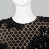 1990s Bill Blass Evening Black Dress with Illusion Bodice