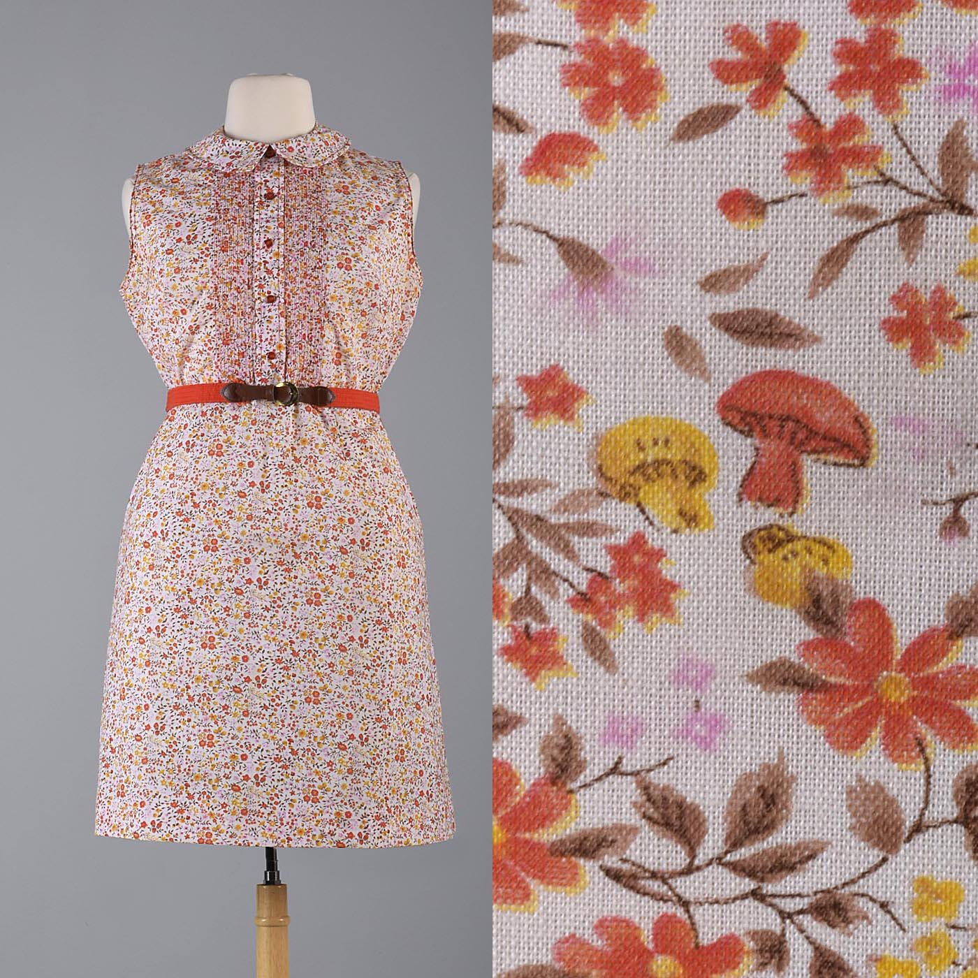 1960s Orange Floral Dress with Tuxedo Front