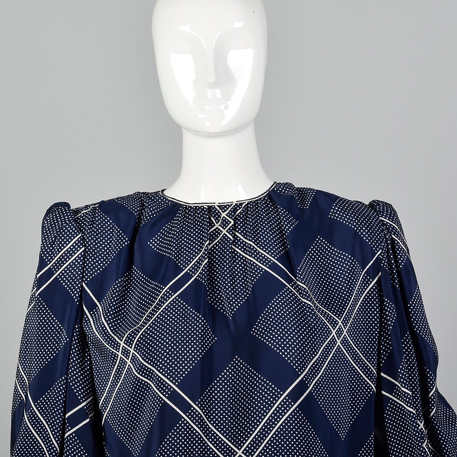 Medium Galanos 1980s Navy Blue Plaid Dress