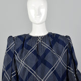 Medium Galanos 1980s Navy Blue Plaid Dress