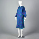 1976 Yves Saint Laurent Rive Gauche Russian Collection Blue Wool Dress
