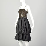 Small 1980s Little Black Dress Bubble Hem Taffeta Party Prom LBD Sleeveless
