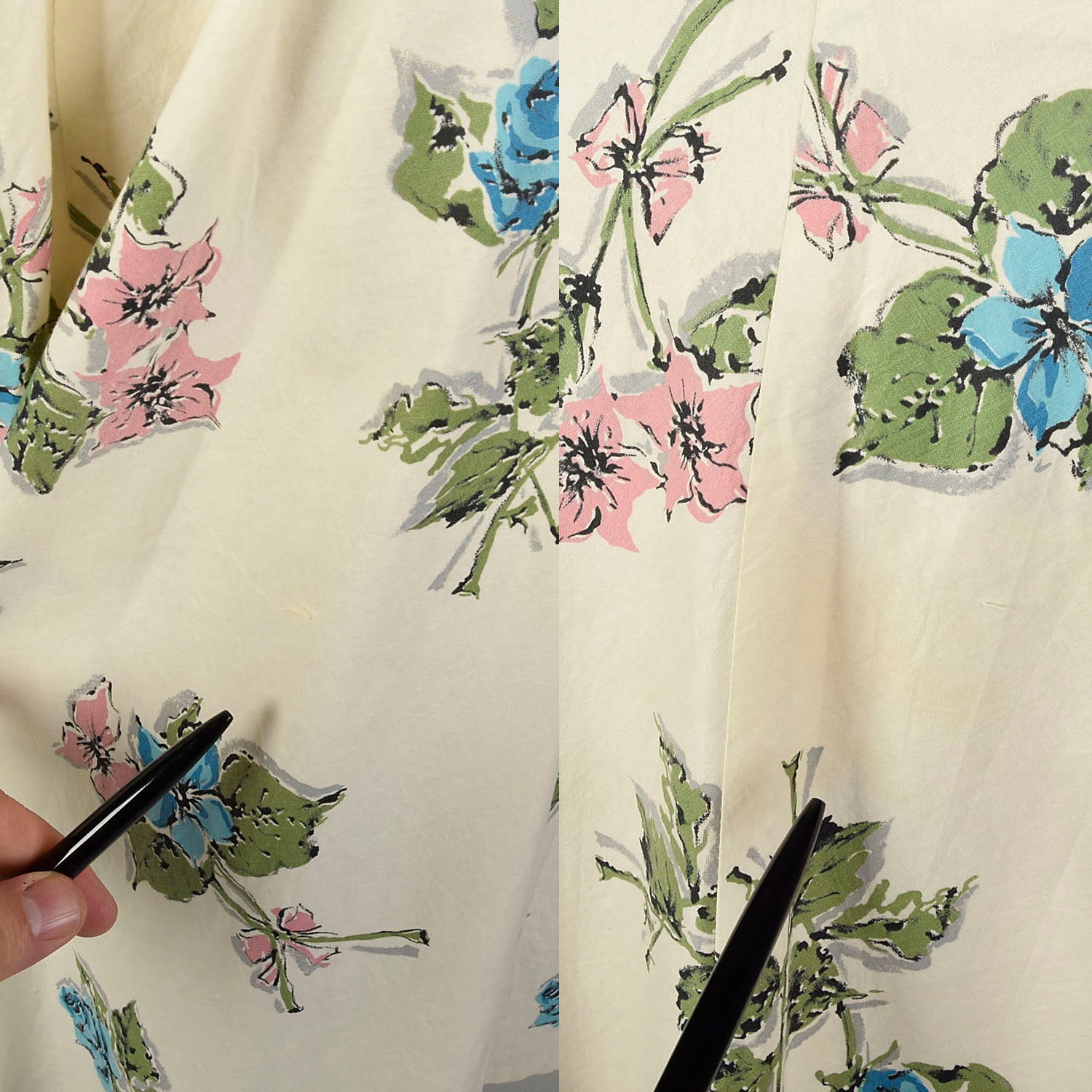 Large 1950s Blue Rose Bouquet Summer Day Dress  Cap Sleeve Novelty Print