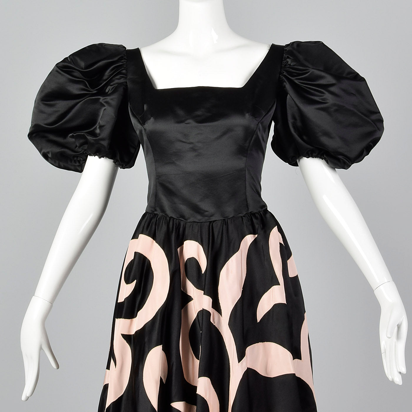 1980s Black Party Dress with Applique Full Circle Skirt