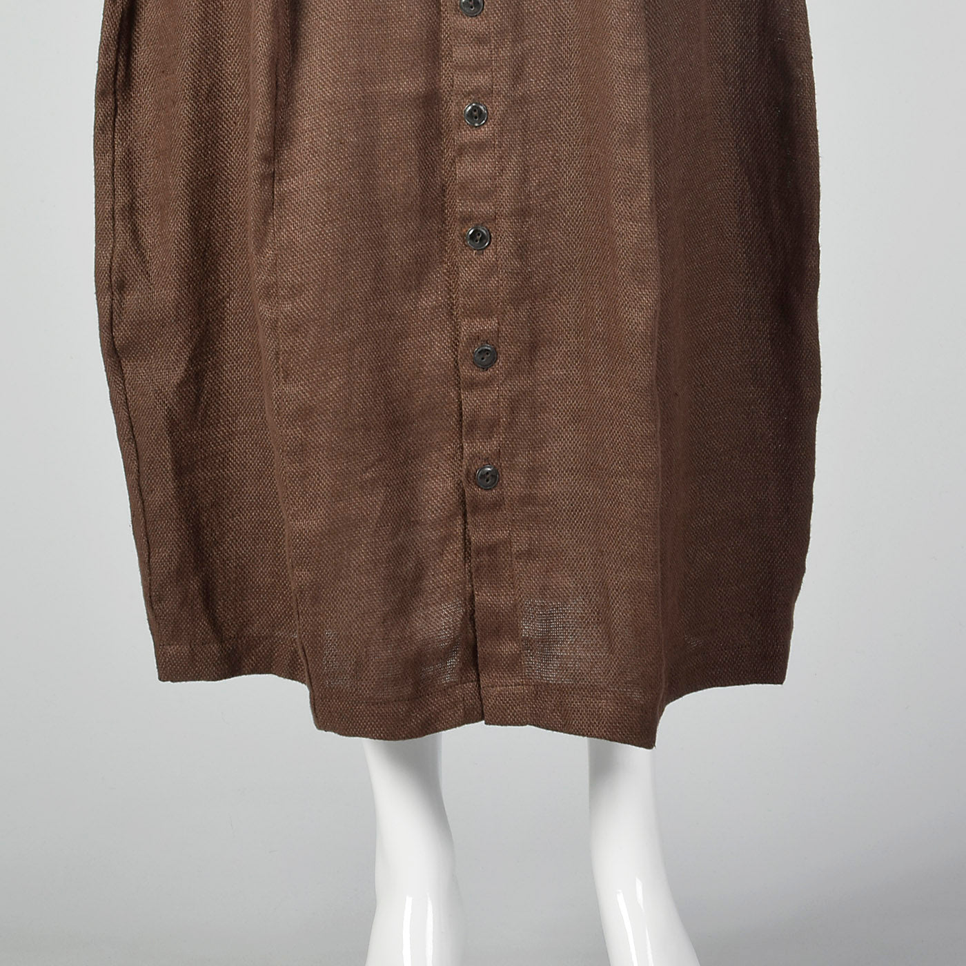 1990s Brown Linen Skirt with Button Front