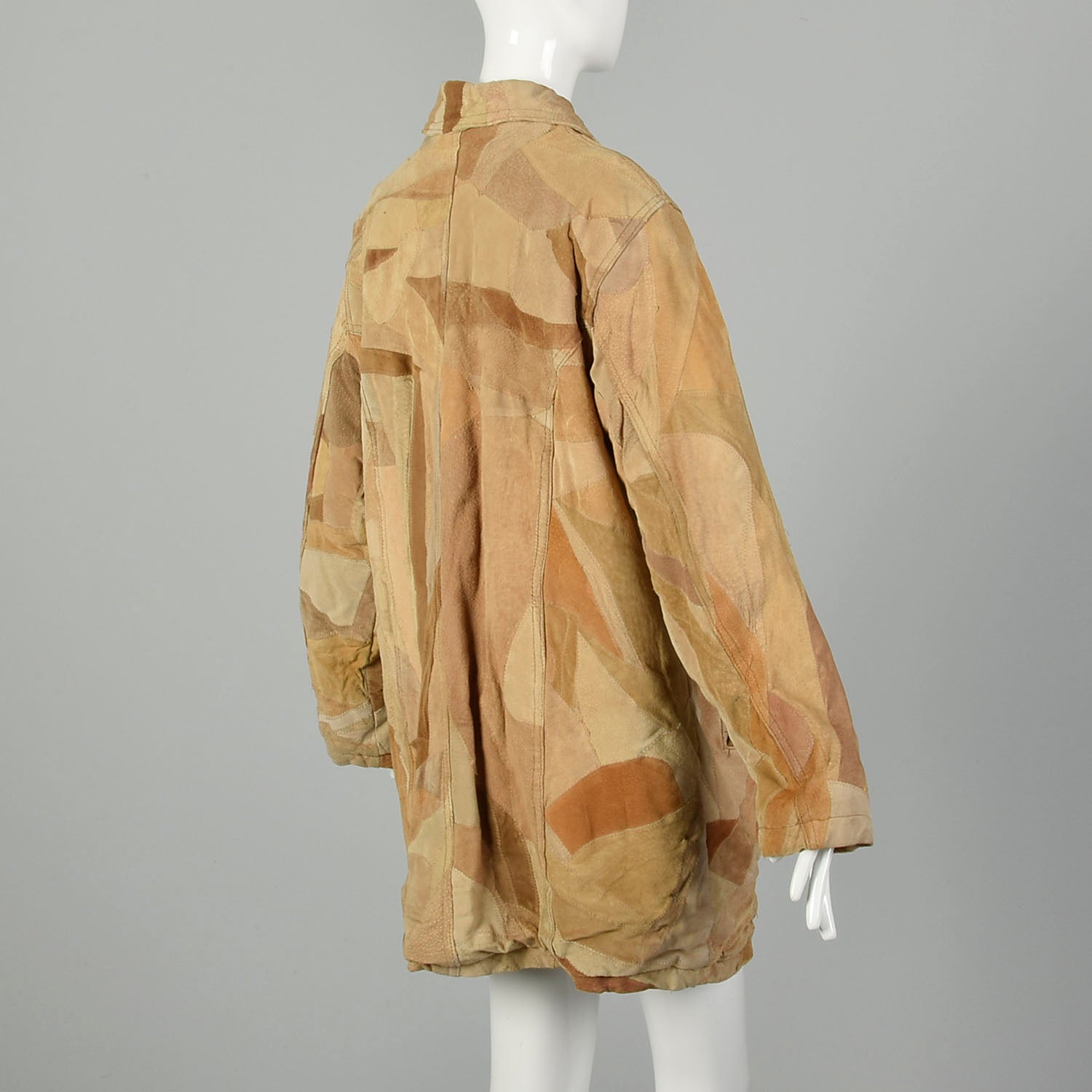 Large 1990s Patchwork Leather Coat with Faux Shearling