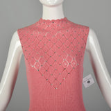 Medium 1970s Pink Maxi Dress Boho Sexy Sheer Bohemian Sleeveless Knit