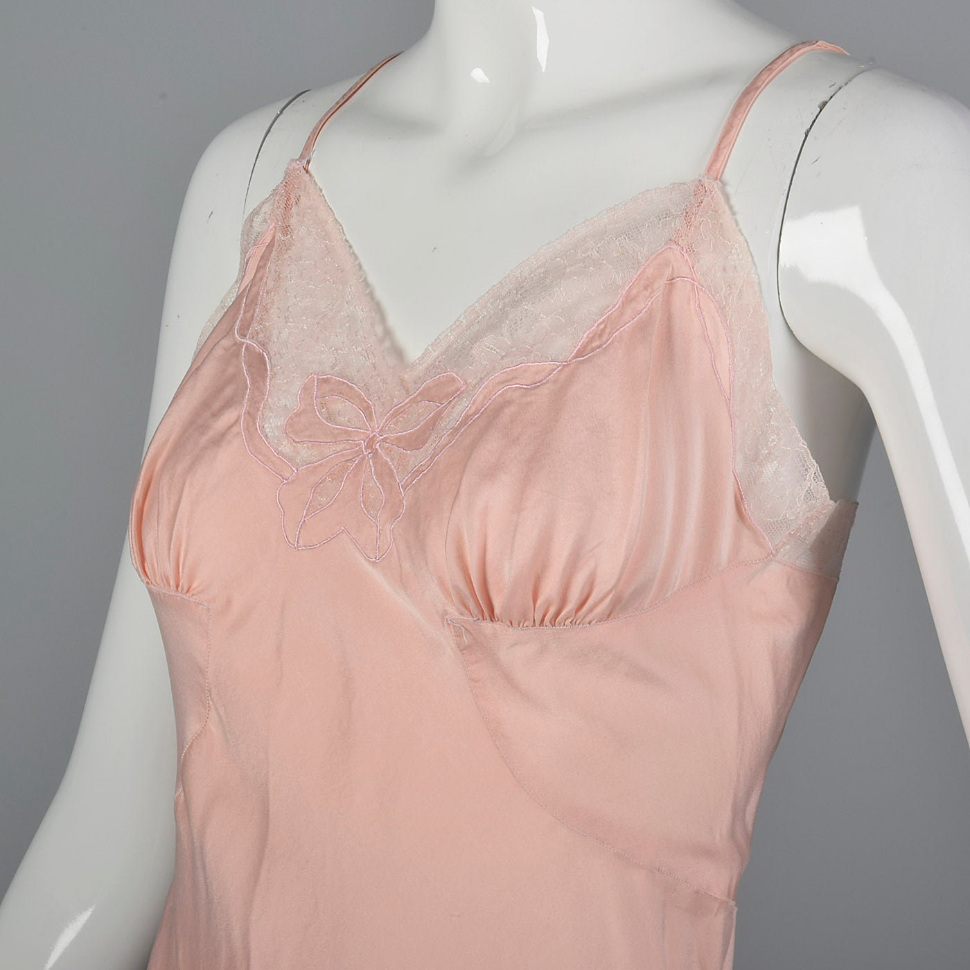 1950s Pink Silk Full Slip with Lace Trim, Bias Cut