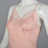 1950s Pink Silk Full Slip with Lace Trim, Bias Cut