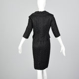 1950s Black Dress and Jacket Set in Hand Loomed Spiderweb Lace
