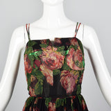 1960s Floral Evening Gown with Floral Applique Bust