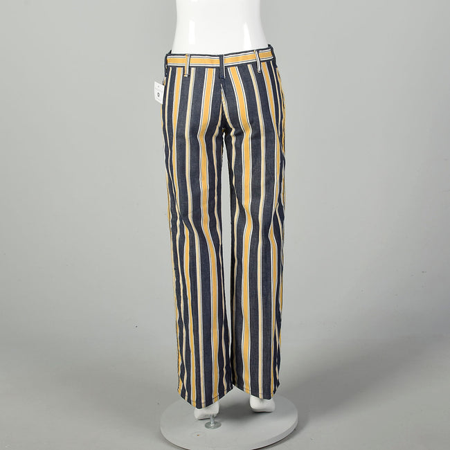 Medium 1970s Yellow Striped Jeans Low Rise Hippie Bell Bottom Pants
