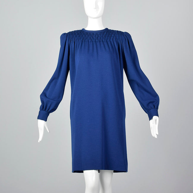 1980s Bill Blass Loose Blue Knit Dress