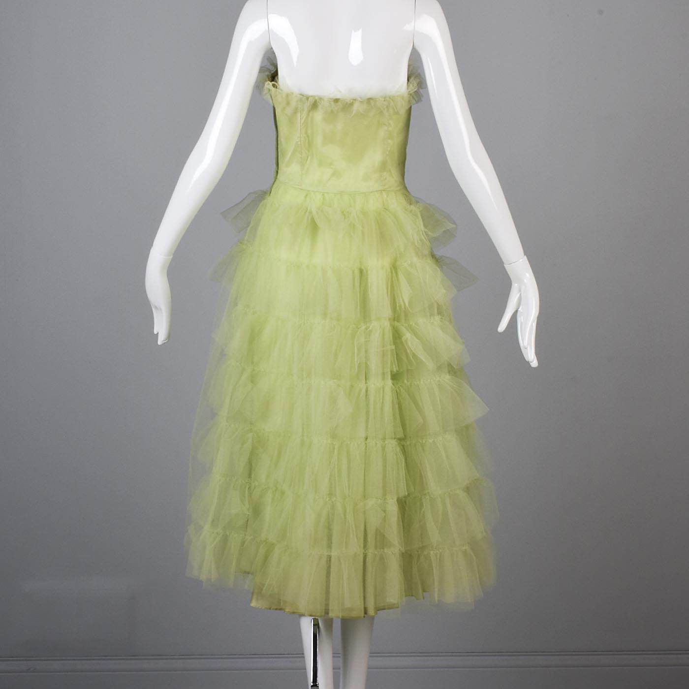 1950s Pale Green Party Dress with Tulle Layers