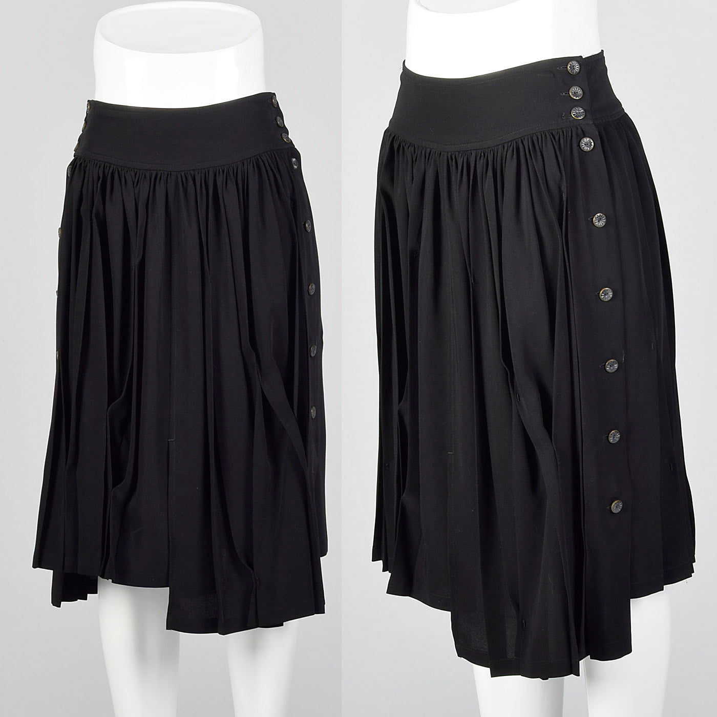 1990s Black Asymmetric Pleated Skirt
