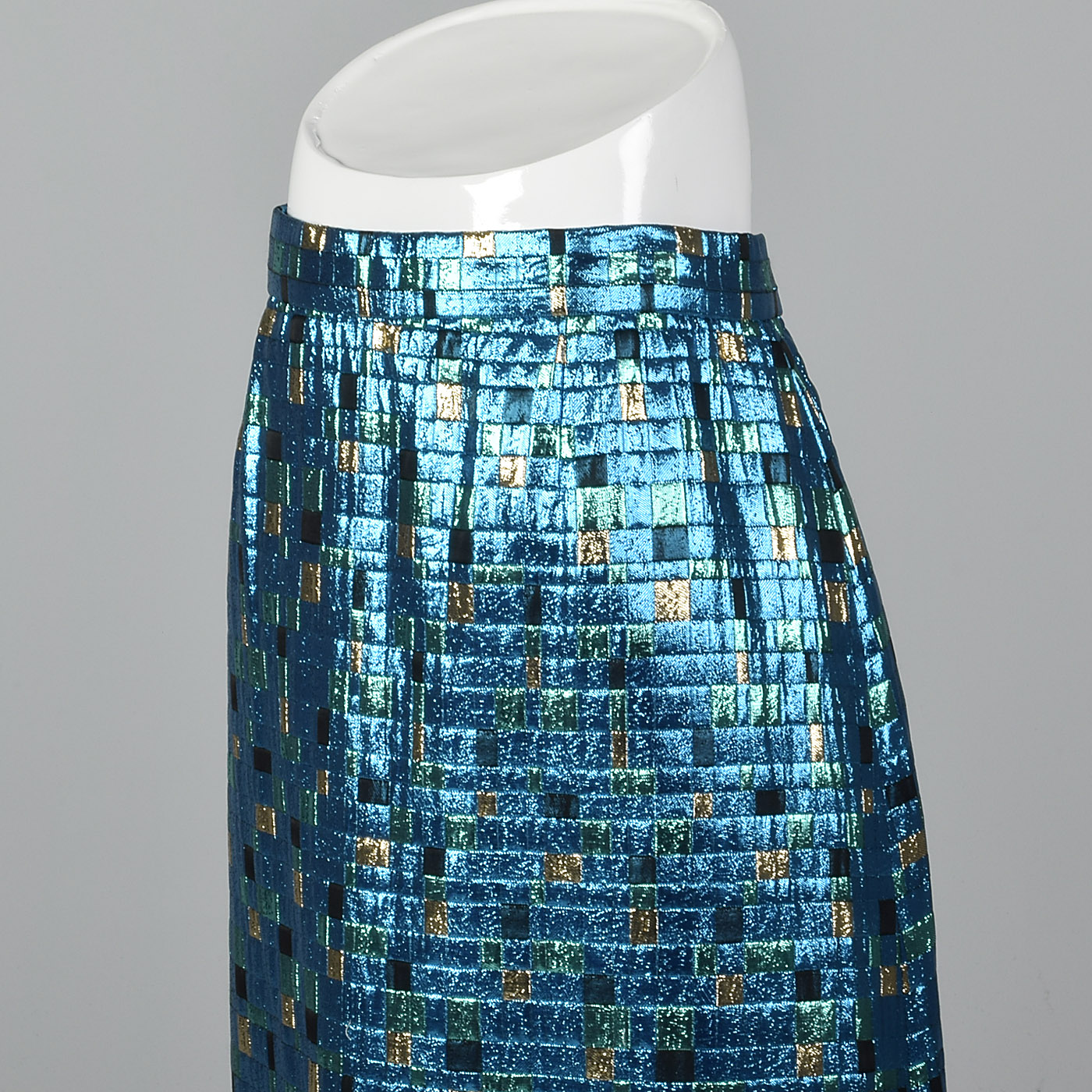 XL 1970s Metallic Blue Maxi Skirt