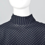 1980s Valentino Night Navy Silk Dress with Swiss Dot Print