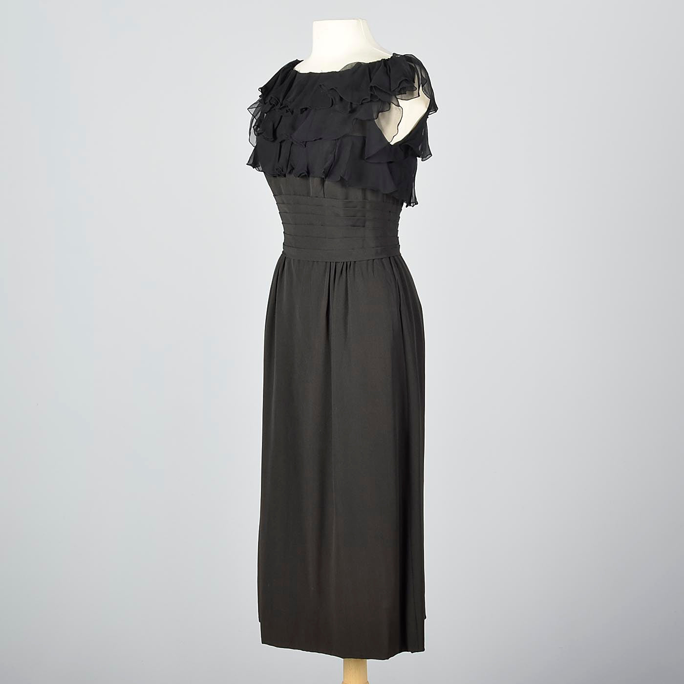 1940s Black Cocktail Dress with Chiffon Bust