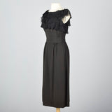 1940s Black Cocktail Dress with Chiffon Bust