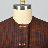 1950s Brown and Navy Gingham Day Dress