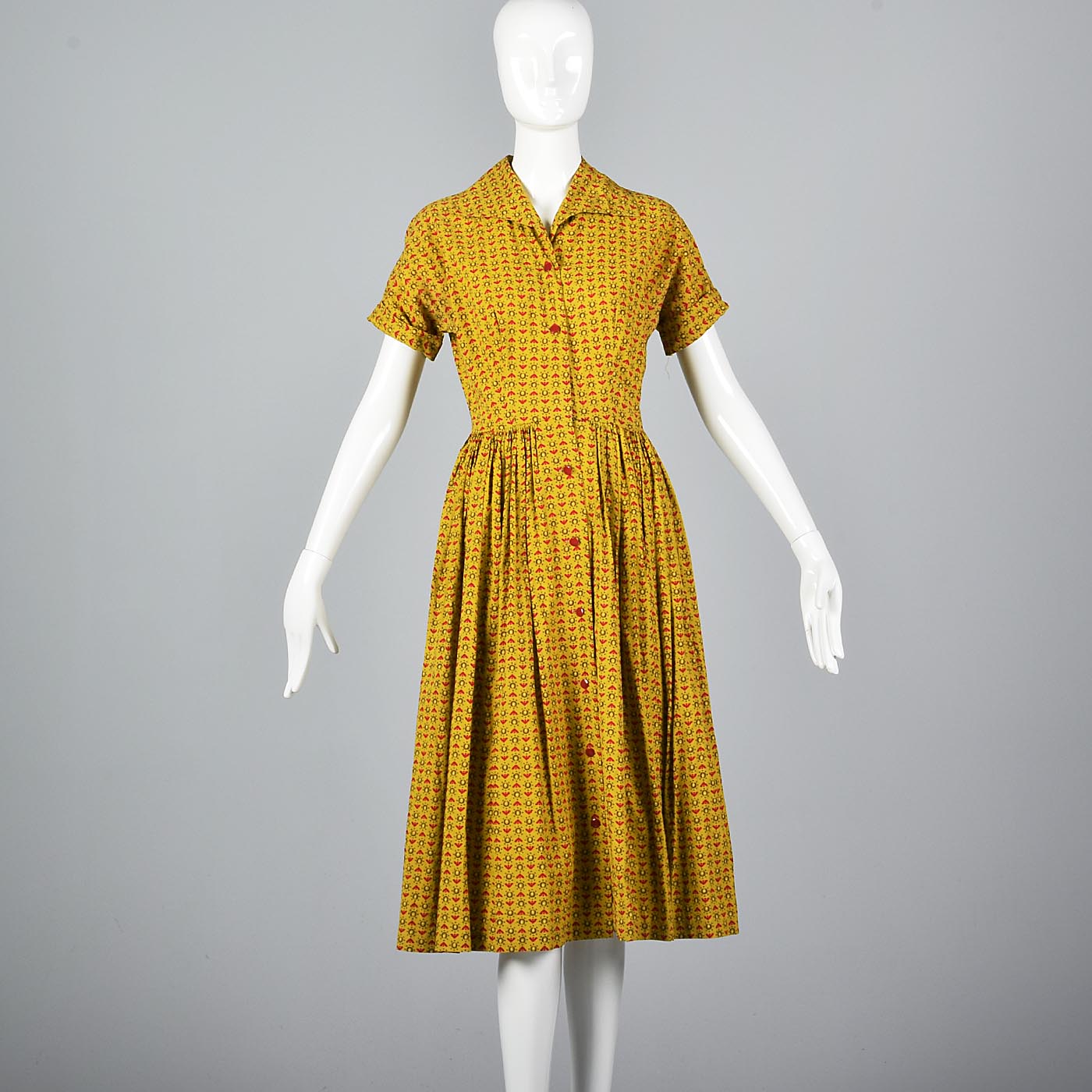 1950s Gold Novelty Print Cotton Day Dress with Eagles and Laurel Crests