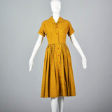 1950s Gold Novelty Print Cotton Day Dress with Eagles and Laurel Crests