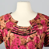 1950s Floral Dress with Sheer Detail Collar and Sleeves