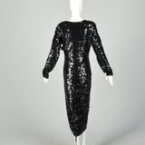 Large Black Sequin Sweater Dress Formal Evening Cocktail Modest Long Sleeve