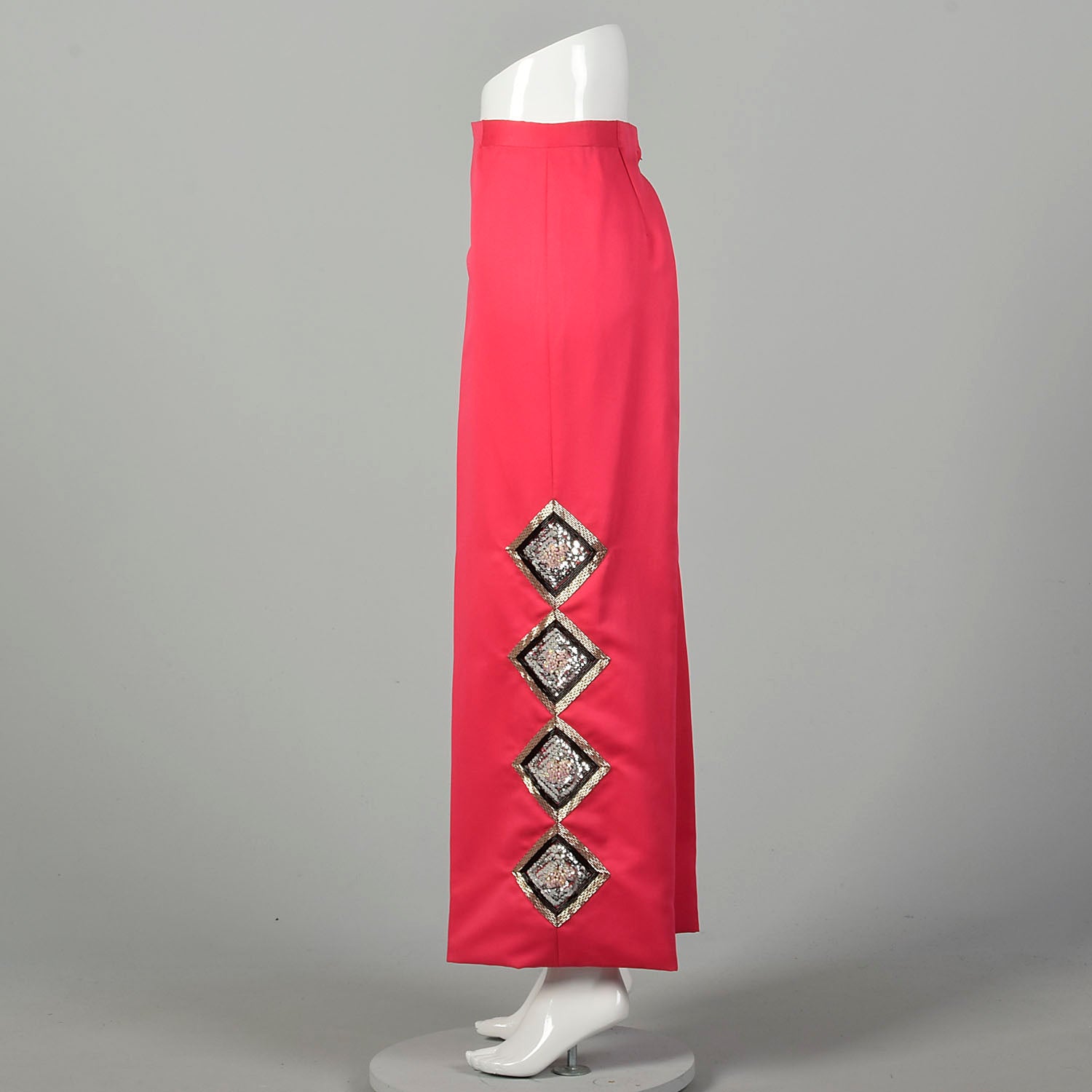 XL 1970s Hot Pink Pants Sequin High Rise Wide Leg