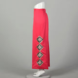 XL 1970s Hot Pink Pants Sequin High Rise Wide Leg