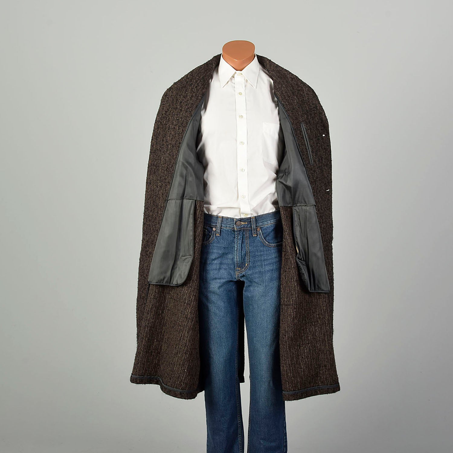 XXL 1950s Coat Brown Boucle Wool Tweed Winter Overcoat