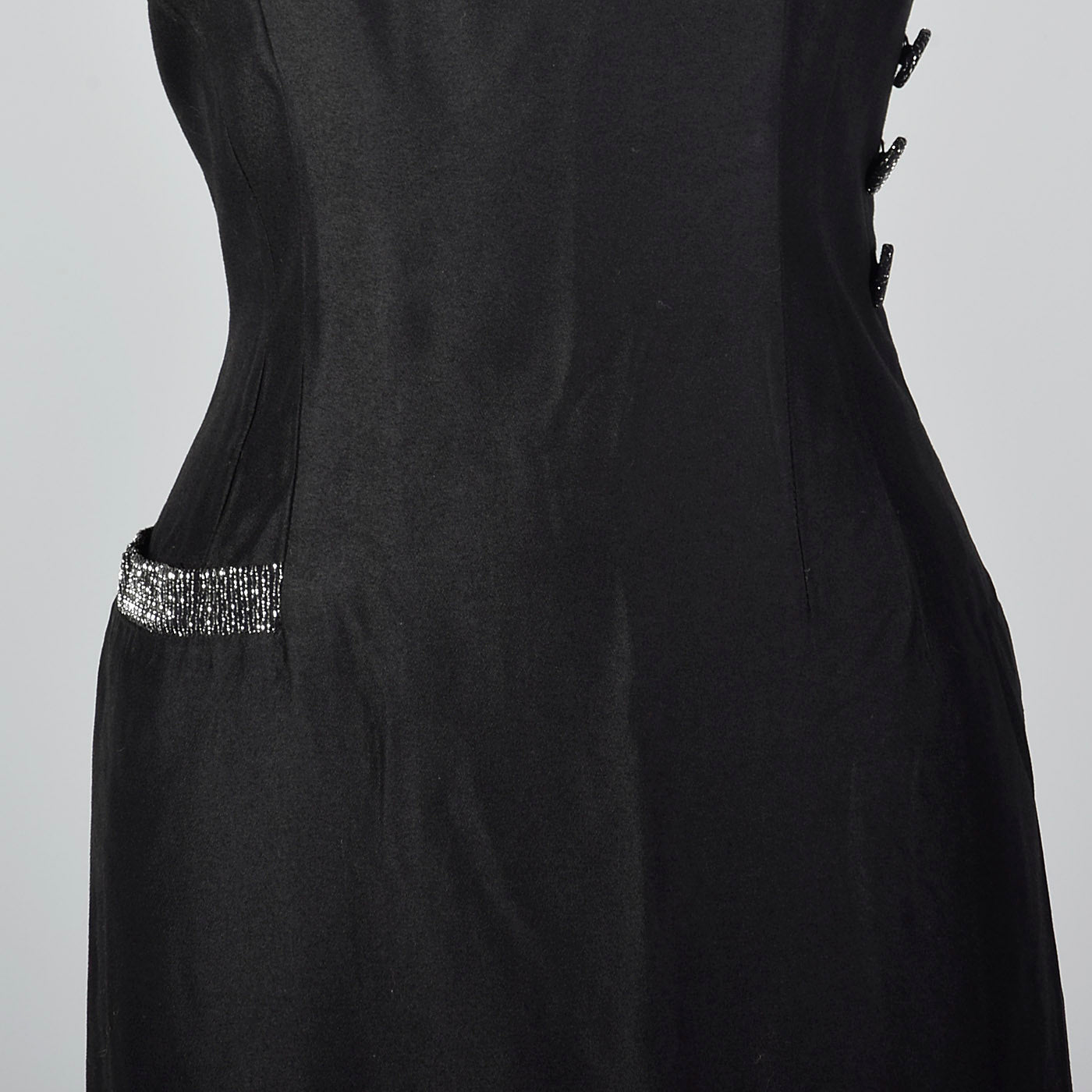 1950s Little Black Dress with Silver Lurex Trim