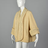 1950s Cream Wool Swing Coat with Extra Wide Cuffs