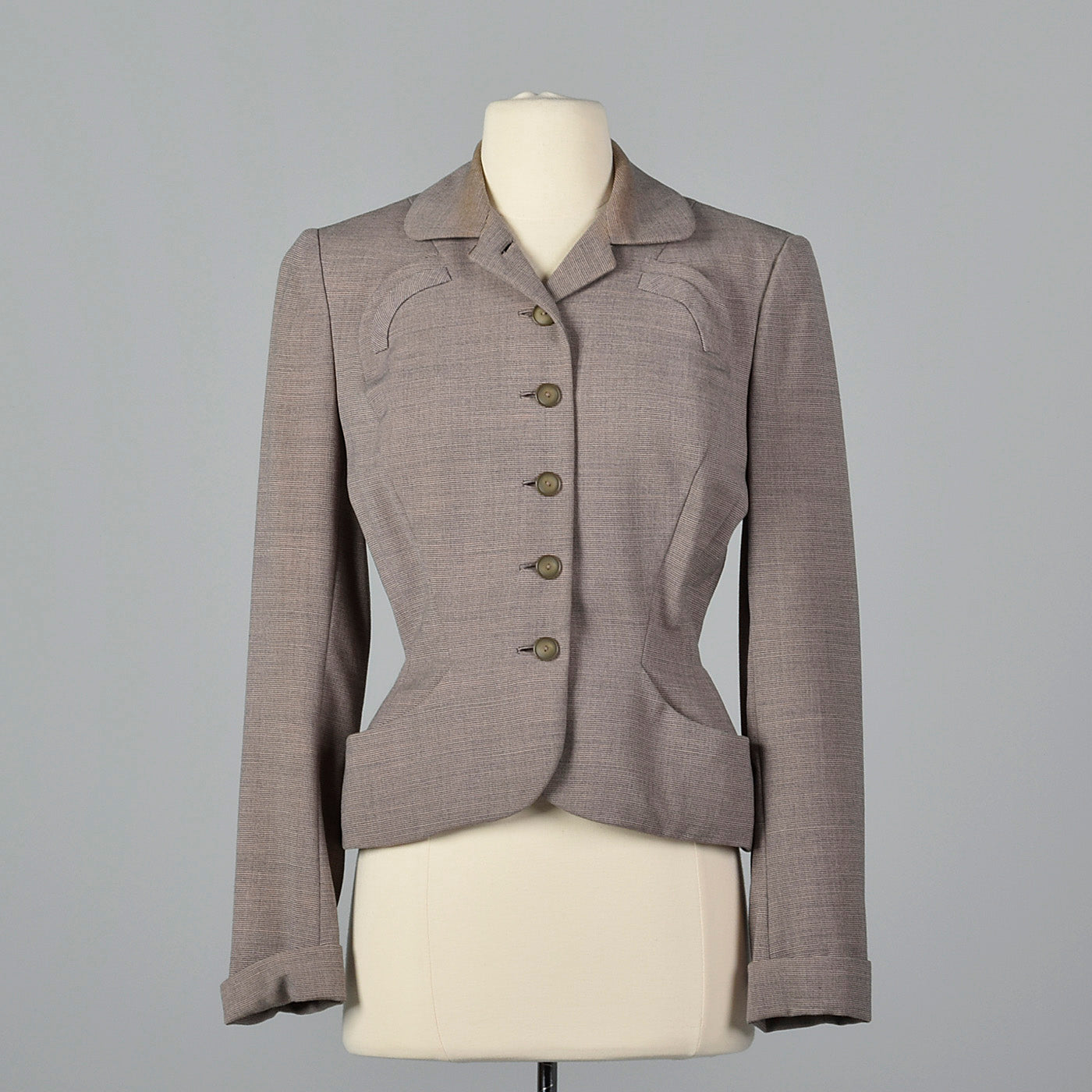 1950s Fitted Blazer in Pink and Gray Stripe