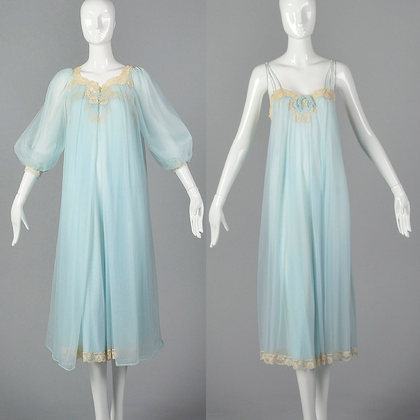 1950s Blue Nightgown and Peignoir Set