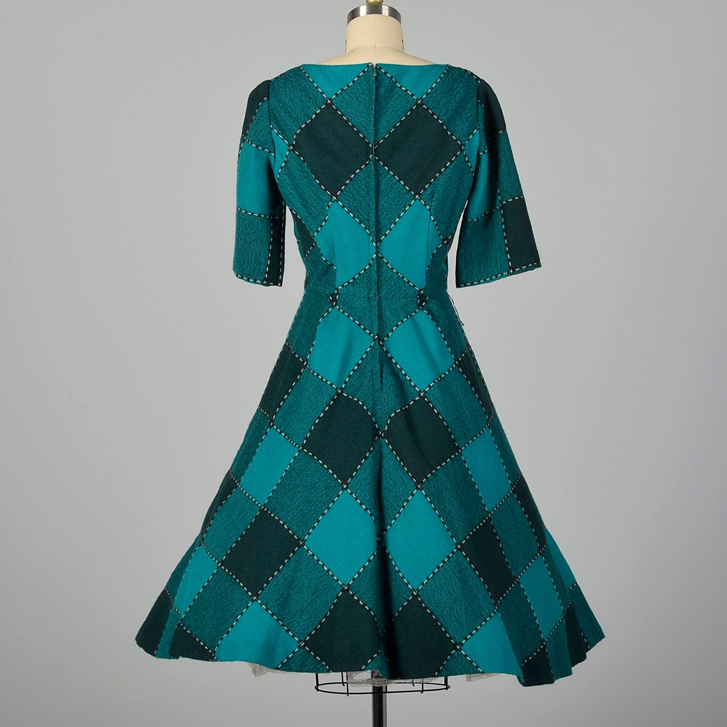 Small 1950s Green Buffalo Check Dress