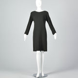 1980s Jean Muir Dark Green Wool Shift Dress with Long Sleeves