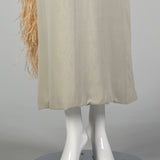 Medium 1970s Gray Silk Column Dress with Feather Trim
