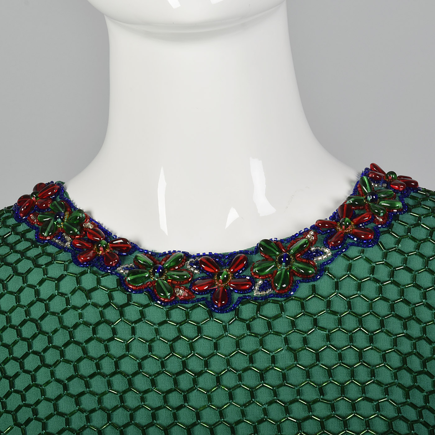 Small 1960s Emerald Green Formal Beaded Blouse